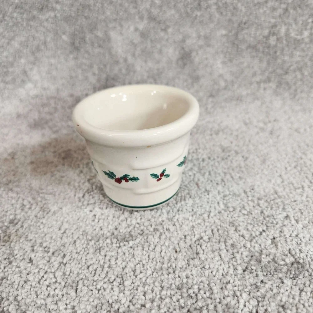 Longaberger Votive Cups Ivory Christmas Holly Pottery Set of‎ 2